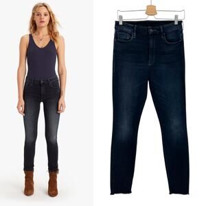 Mother High Waist Looker Ankle Fray Jeans Last Call Dark Wash Size 27